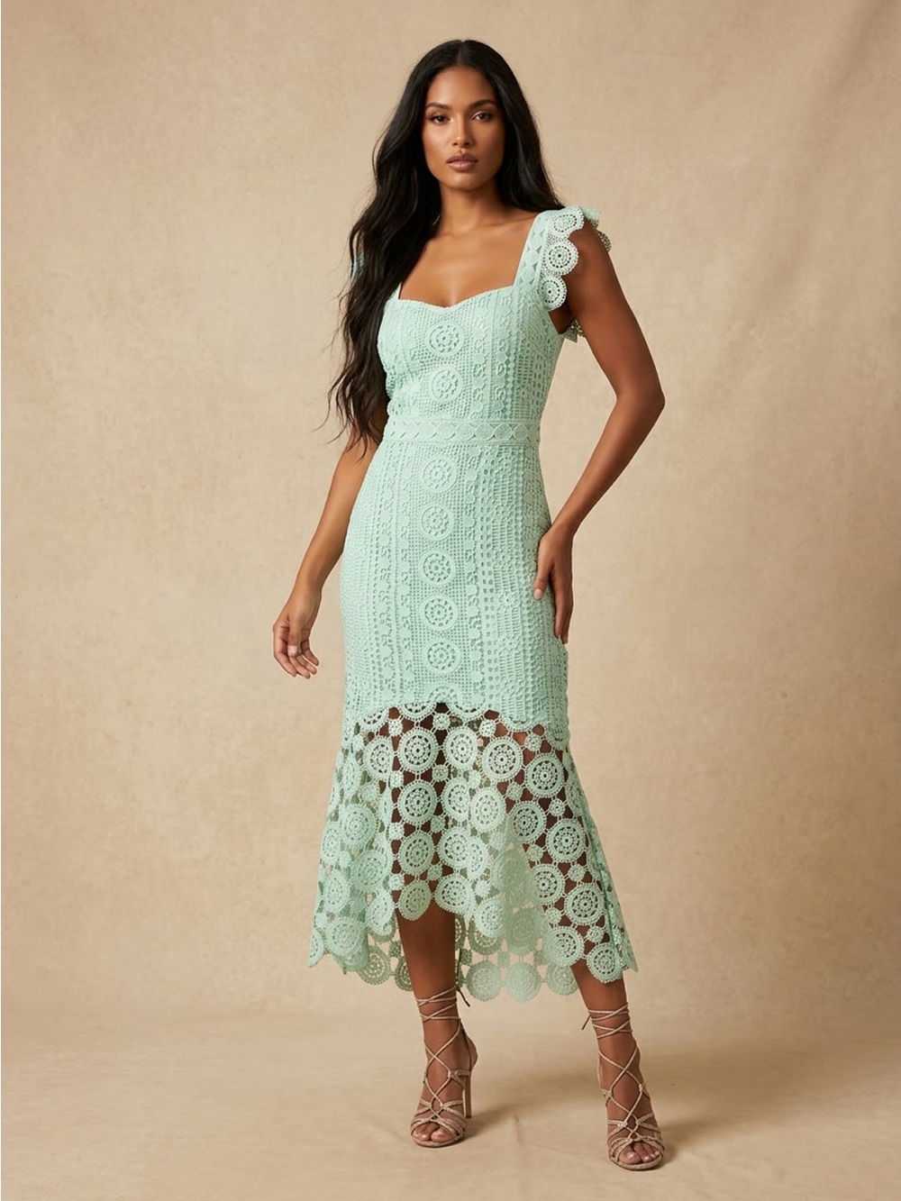 LENA | Green Trumpet Lace Fly Away With Me Maxi Dress Sz M
